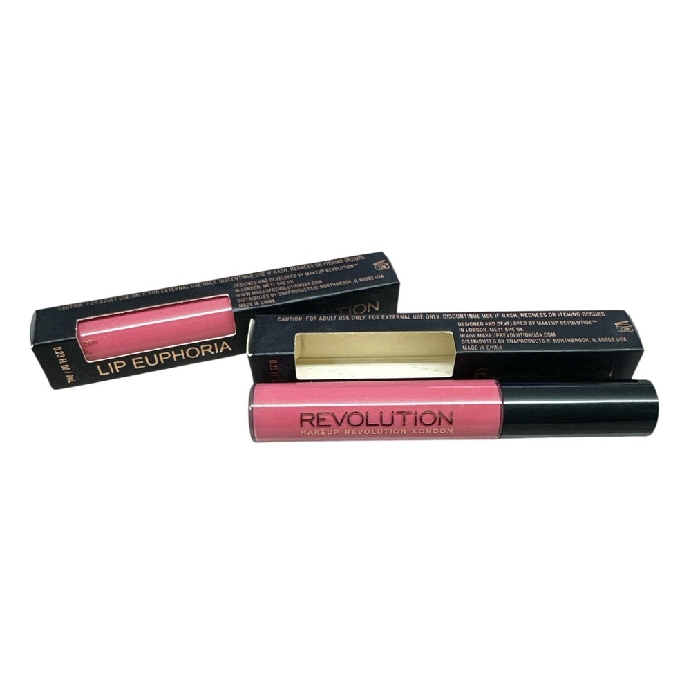 Makeup Revolution London Lip Euphoria High Shine Lip Gloss 0.23oz Pink 2 Pack